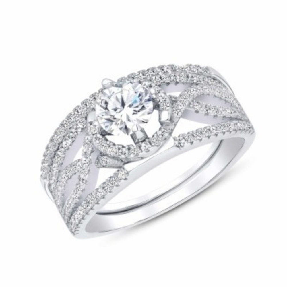 925 SILVER CZ ENGAGEMENT RING 2PC SET